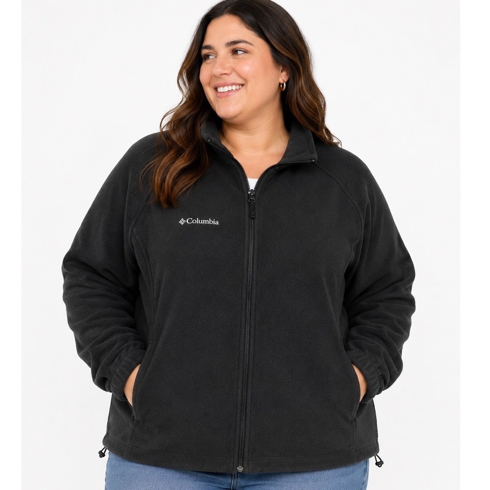 Columbia Fleece Jacket Womens 1X Black Full Zip Mock Neck Lightweight Plus Size